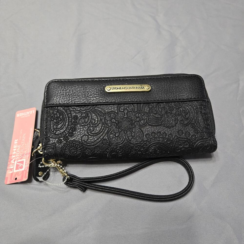 Stone Mountain USA Black Embossed Paisley Wristlet Wallet & Checkbook
